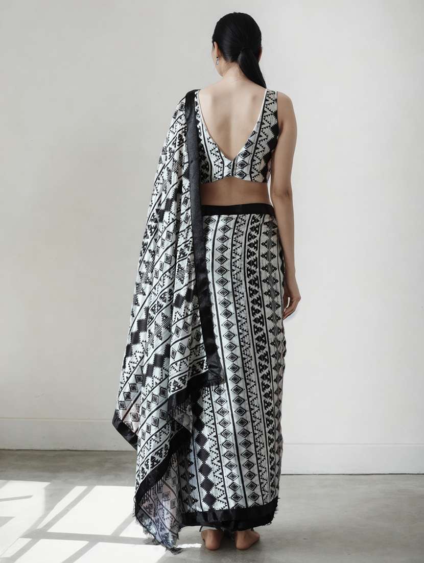 women geometric printed ready to wear saree with blouse - 22074682 -  Standard Image - 1
