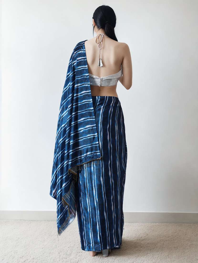 women striped ready to wear saree with blouse - 22074683 -  Standard Image - 1