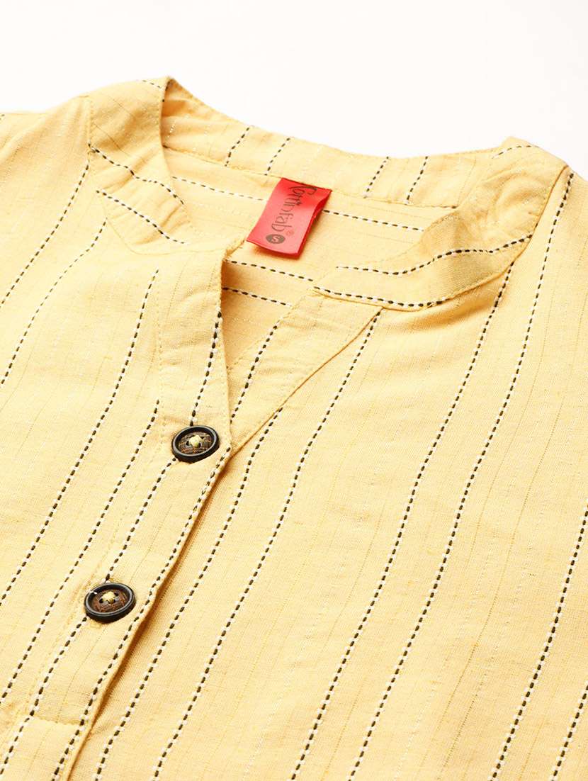 yellow striped mandarin notch neck regular top - 22074686 - Standard Image - 4