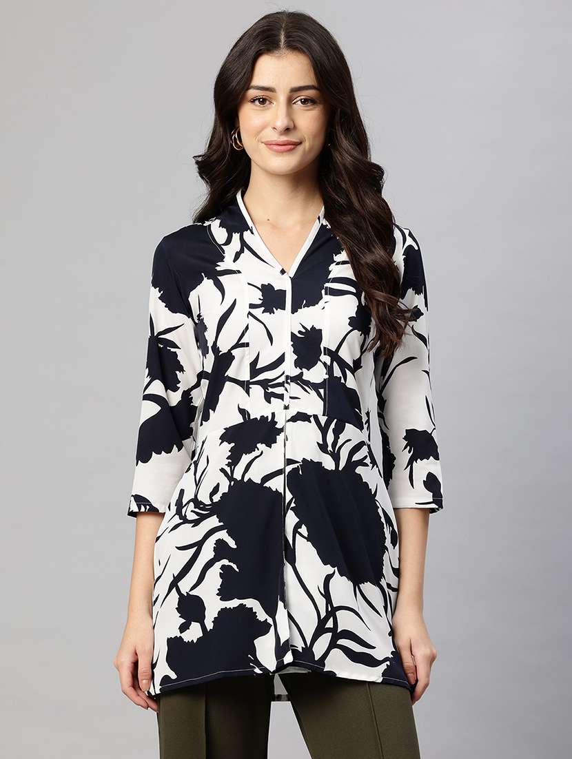 floral print notch neck crepe regular top