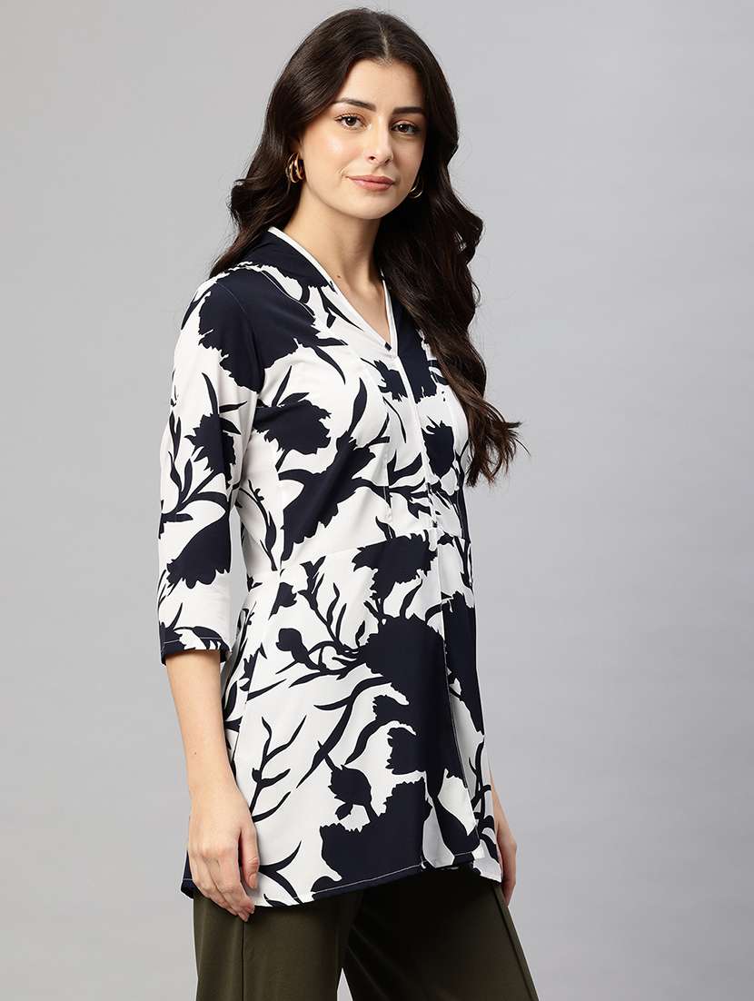 floral print notch neck crepe regular top - 22074688 -  Standard Image - 1