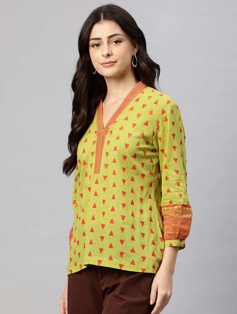 women printed three quarter sleeve regular top - 22074691 -  Standard Image - 1