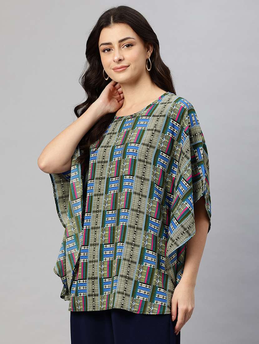 women printed round neck kimono sleeve top - 22074699 -  Standard Image - 1