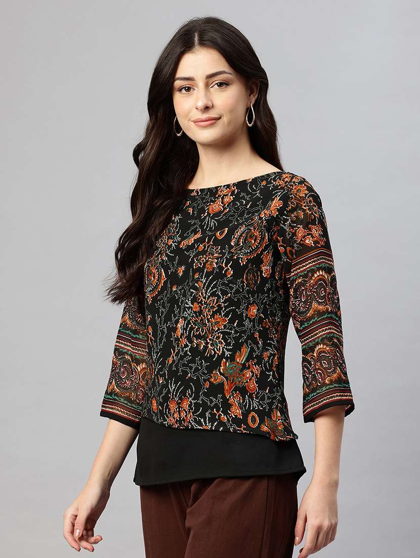 black printed regular fit regular top - 22074700 - Standard Image - 1