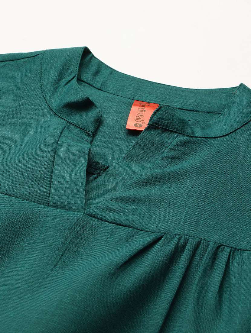 women green notch neck v-neck regular top - 22074701 - Standard Image - 4
