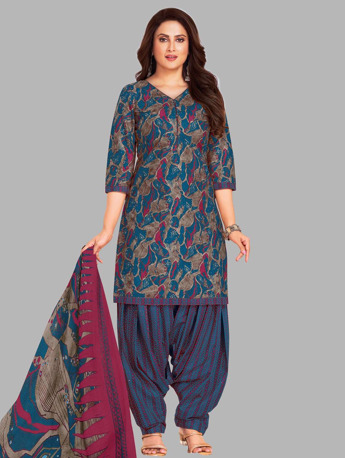 women printed unstitched salwar suit set