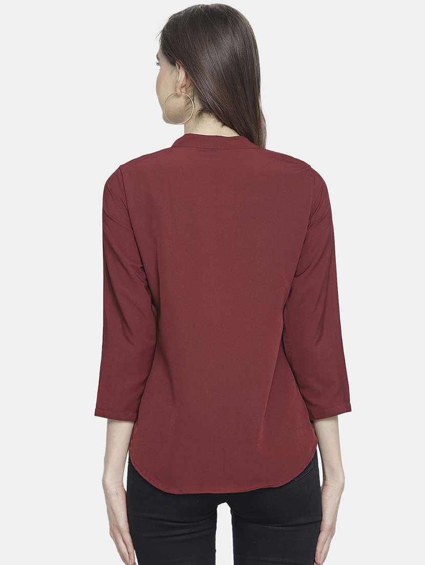 women solid madarin neck regular top - 22074733 -  Standard Image - 4