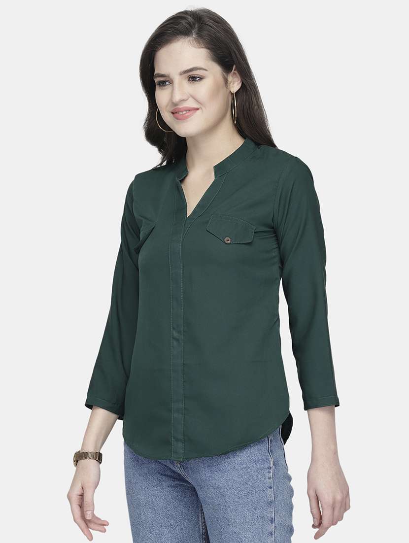 women solid mandarin neck regular top - 22074734 -  Standard Image - 1