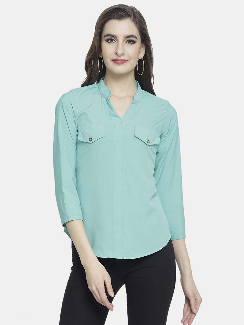 women solid mandarin neck regular top