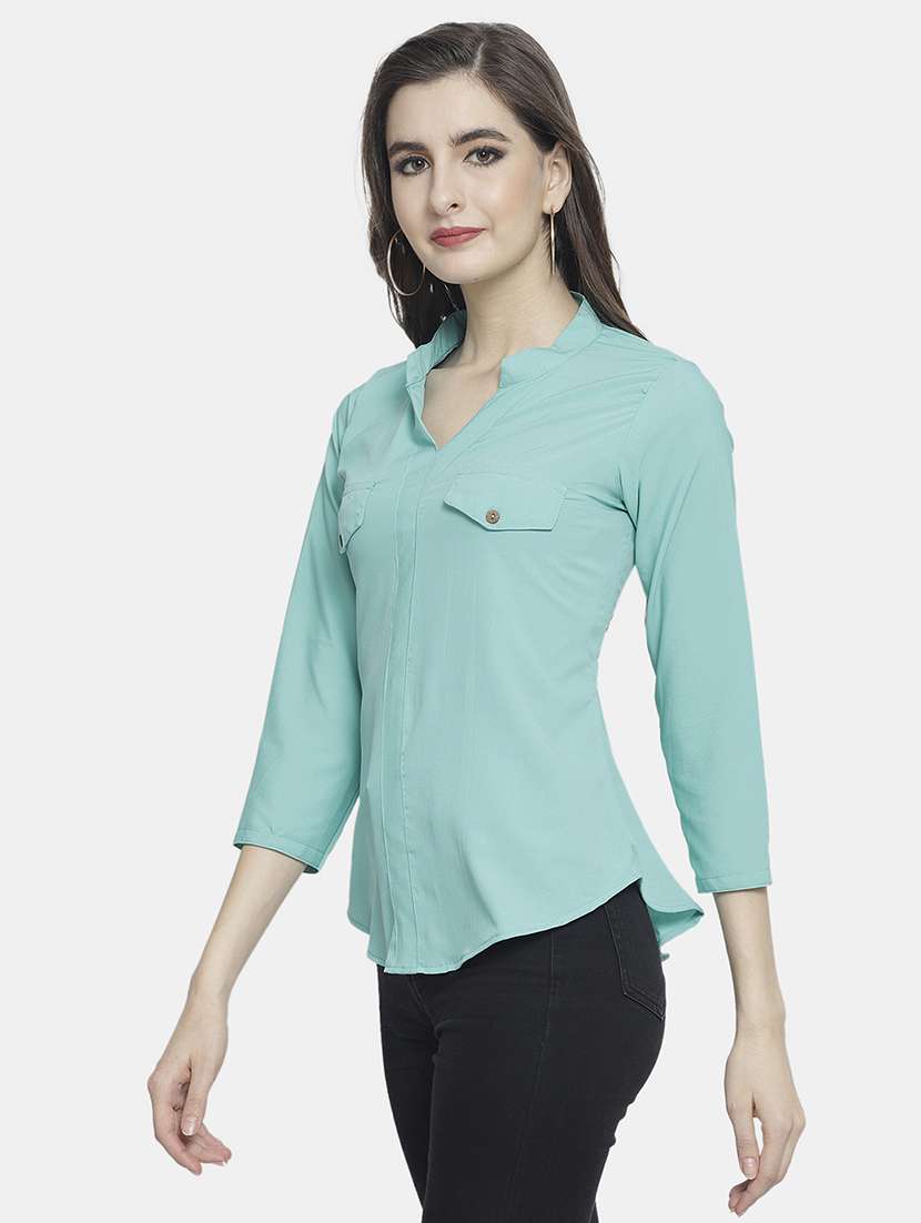 women solid mandarin neck regular top - 22074735 -  Standard Image - 1