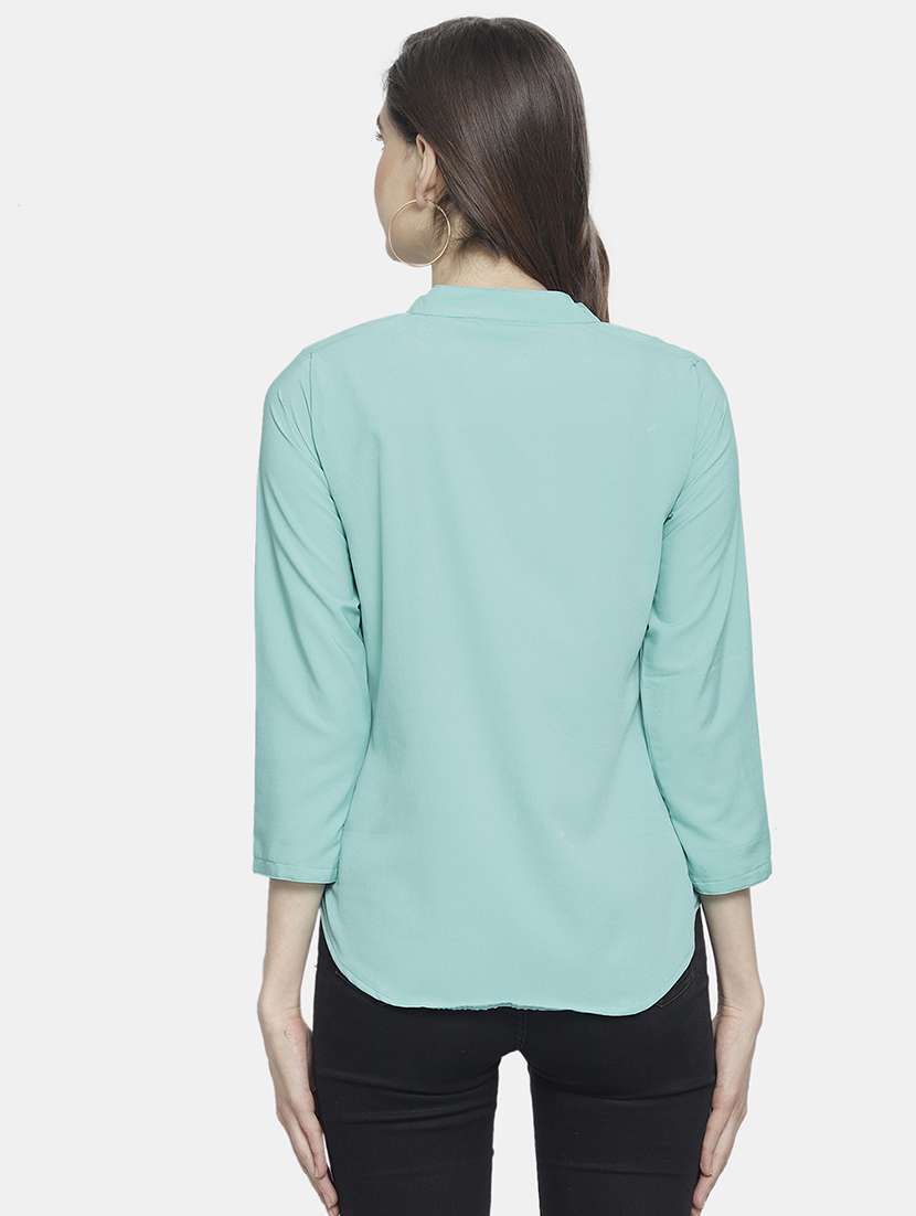women solid mandarin neck regular top - 22074735 -  Standard Image - 4