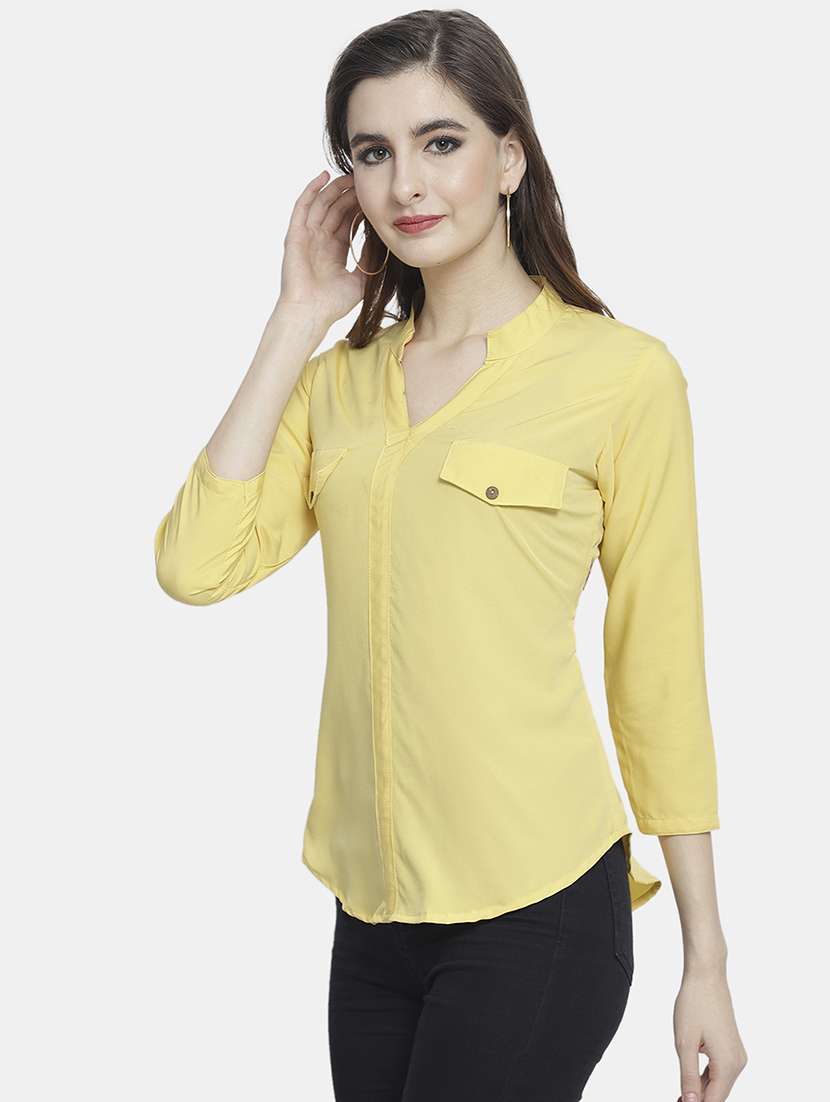 women solid mandarin neck regular top - 22074736 -  Standard Image - 1
