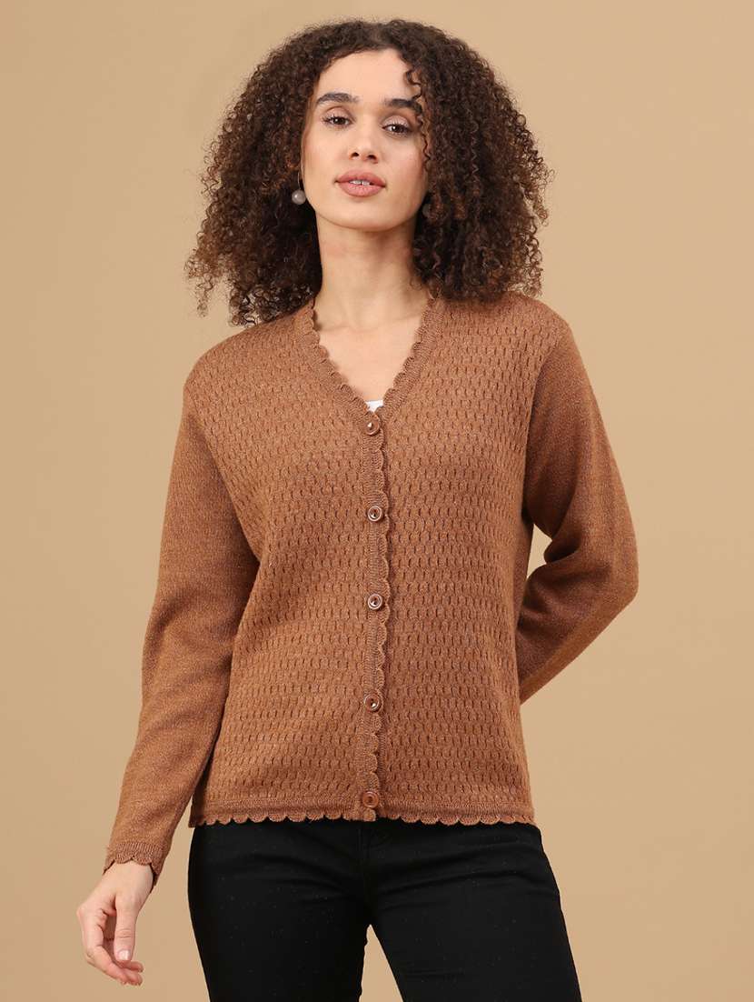 women self design long sleeve cardigan - 22074790 -  Standard Image - 1