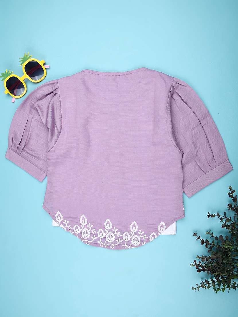 girls solid with work puff sleeve top - 22074871 -  Standard Image - 1