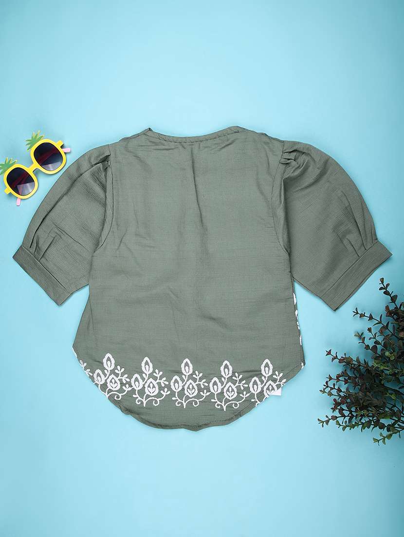girls solid with work puff sleeve top - 22074873 -  Standard Image - 1