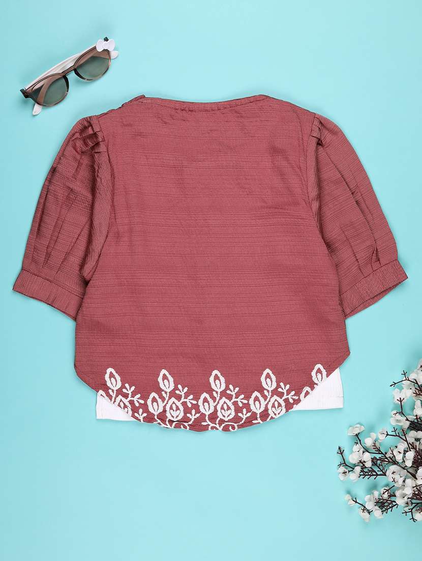 girls solid with work puff sleeve top - 22074875 -  Standard Image - 1