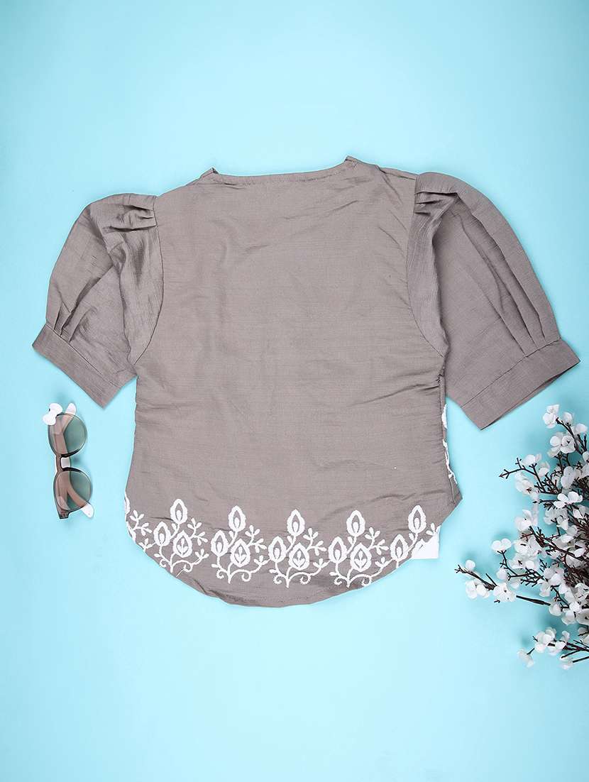girls solid with work puff sleeve top - 22074878 -  Standard Image - 1