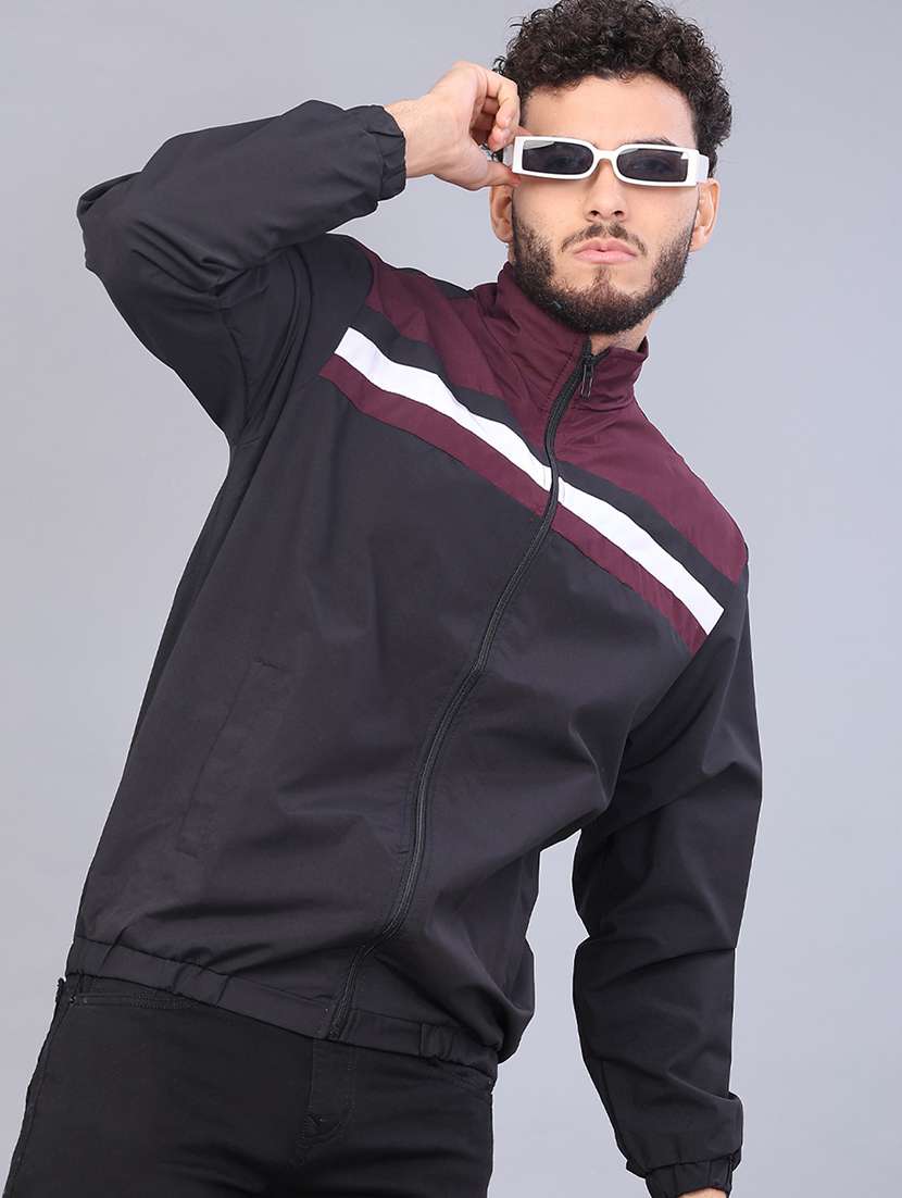 men color block long sleeve regular fit casual jacket