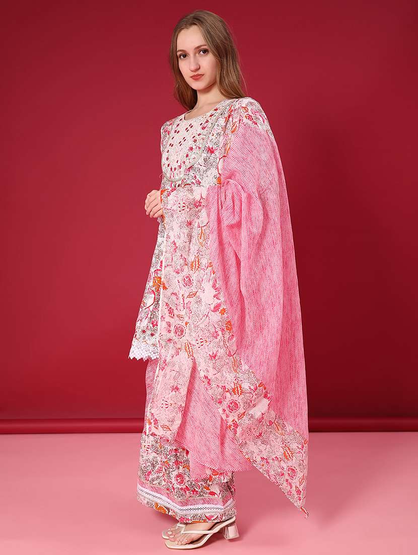 women printed three quarter sleeve kurta sharara with dupatta set - 22075068 -  Standard Image - 1