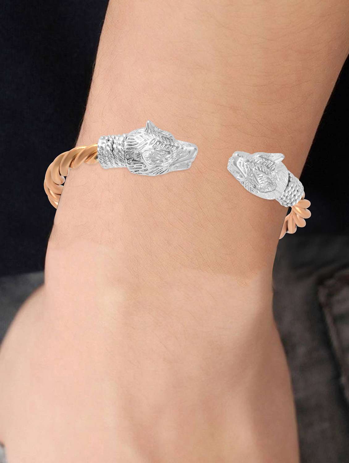 brass rose gold plated silver head kada  - 22075177 -  Standard Image - 1