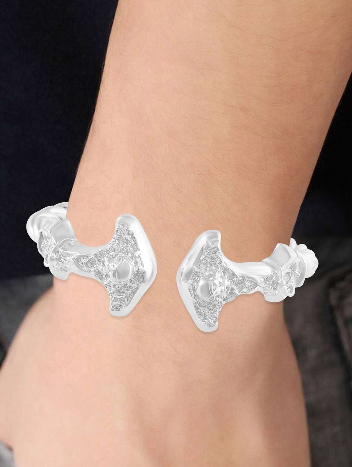 brass anti tarnish silverplated satan skull head kada - 22075179 -  Standard Image - 4