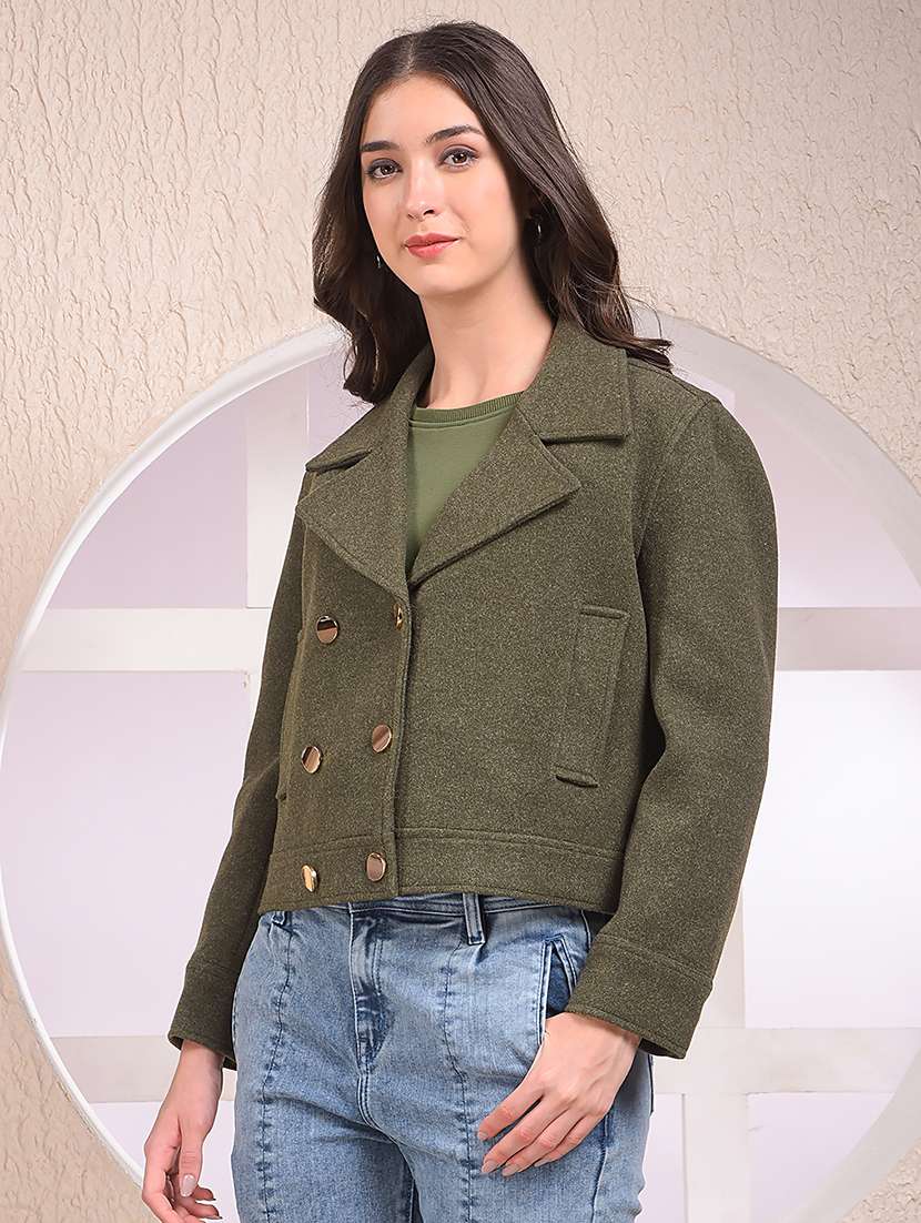 women solid lapel collar double breasted coat - 22075347 -  Standard Image - 1
