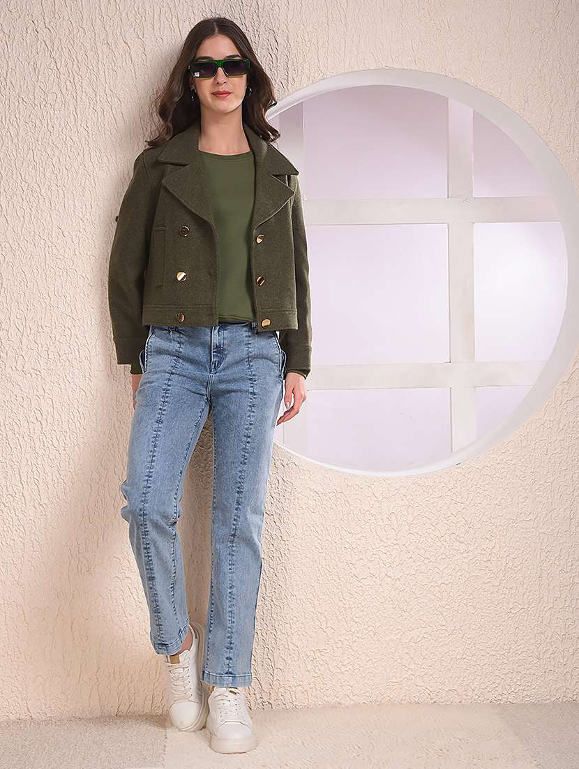 women solid lapel collar double breasted coat - 22075347 -  Standard Image - 4