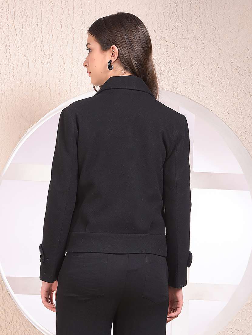 women solid lapel collar double breasted coat - 22075354 -  Standard Image - 1