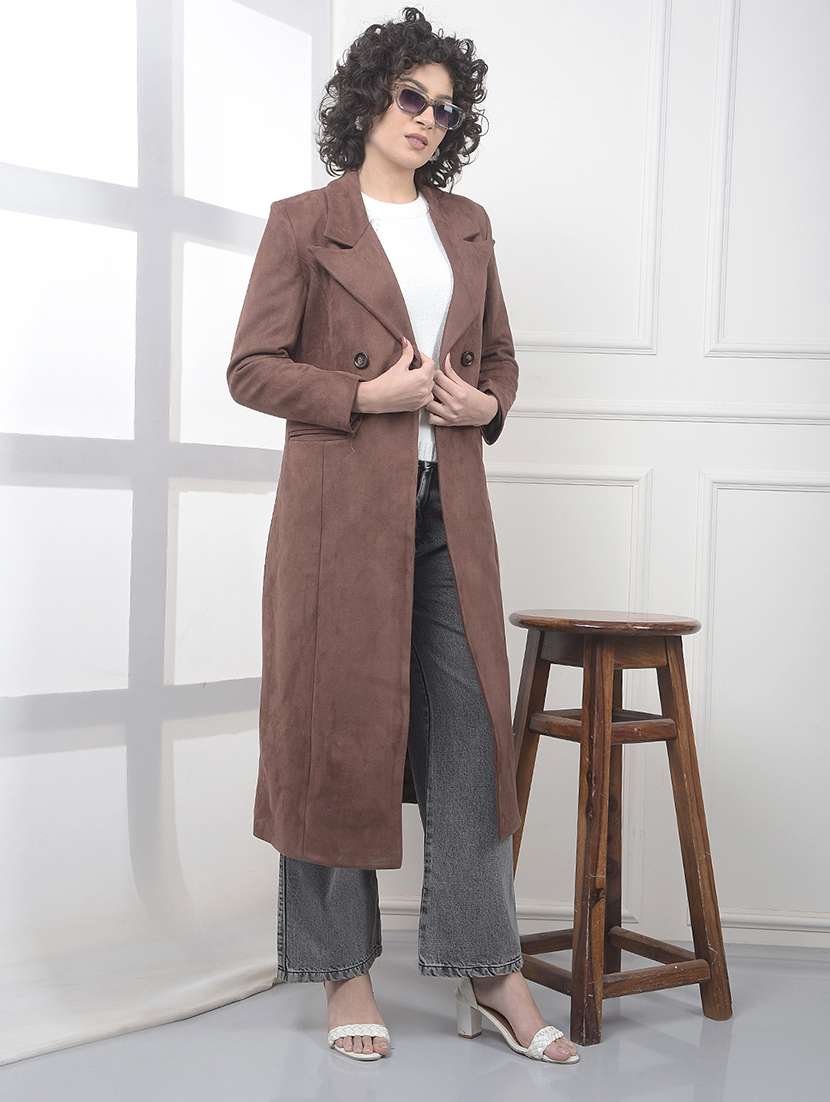 women solid lapel collar long sleeve trench coat - 22075355 -  Standard Image - 1