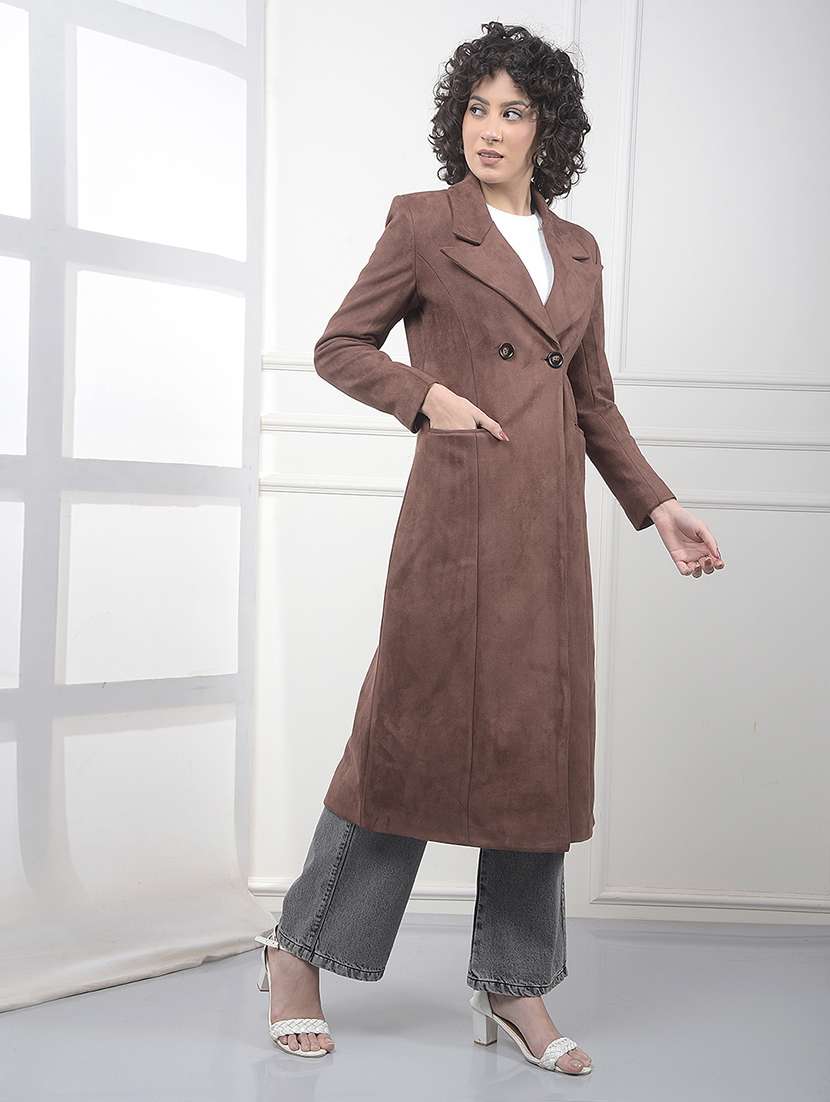 women solid lapel collar long sleeve trench coat - 22075355 -  Standard Image - 4