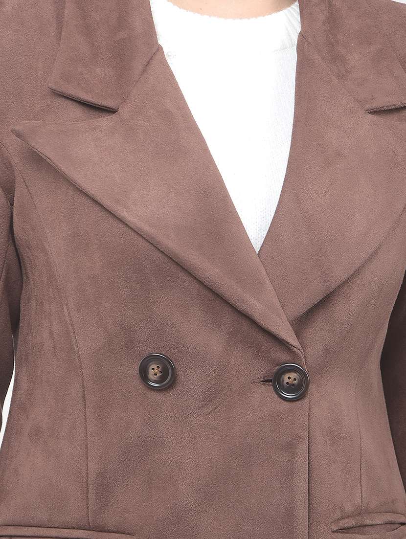 women solid lapel collar long sleeve trench coat - 22075355 -  Standard Image - 6