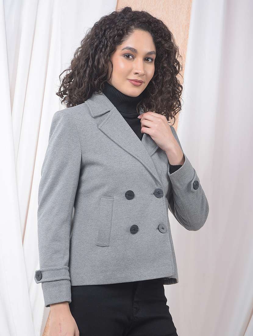 women solid lapel collar double breasted coat - 22075356 -  Standard Image - 1