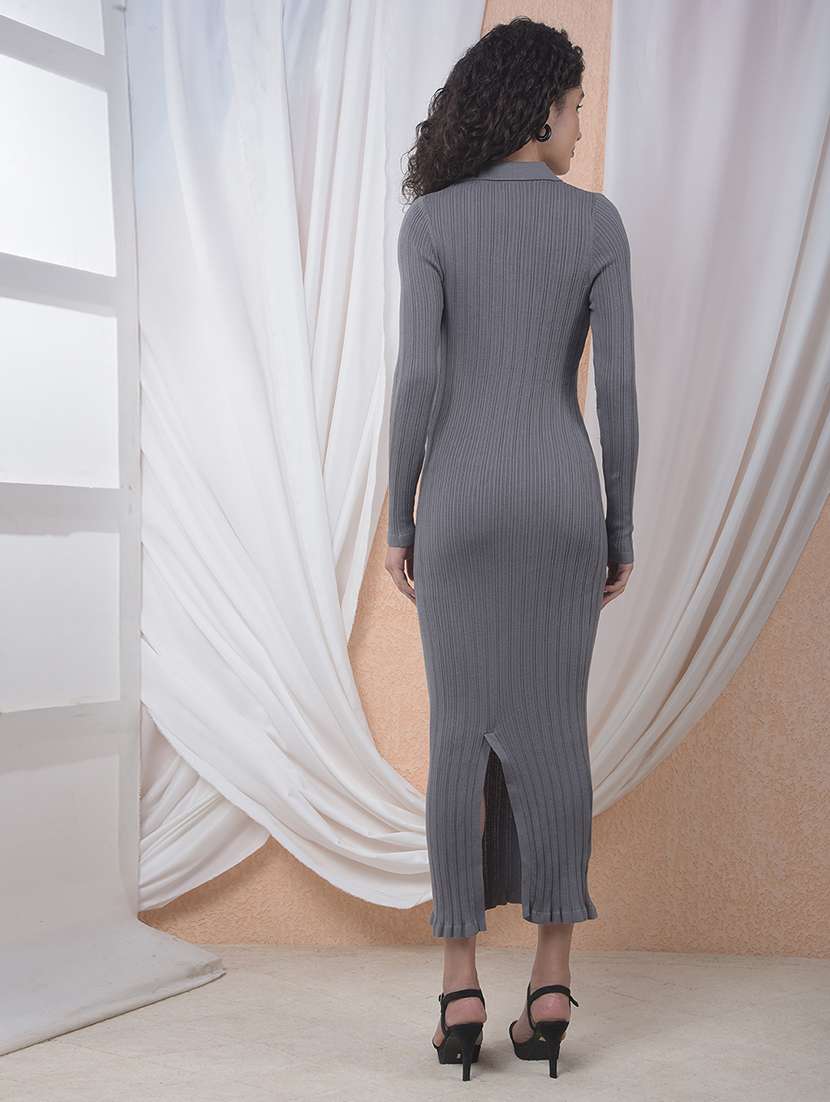 women solid long sleeve collared bodycon dress - 22075357 -  Standard Image - 4