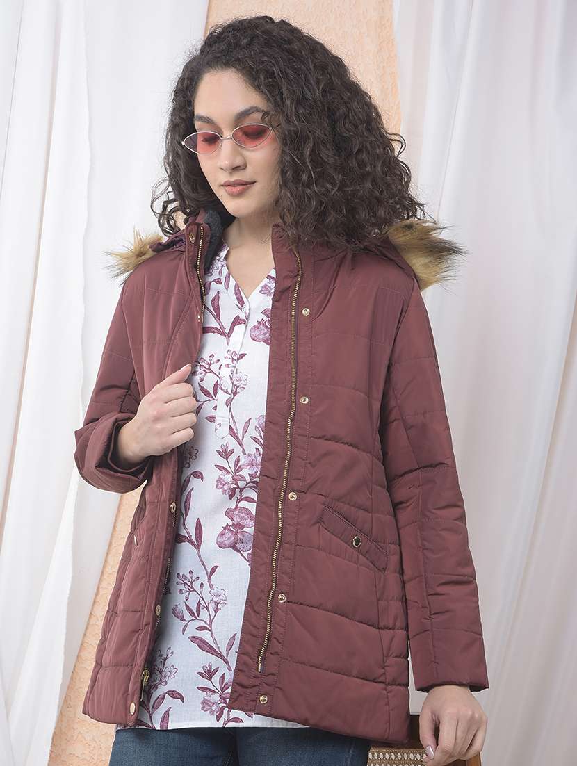 women solid long sleeve hooded quilted jacket