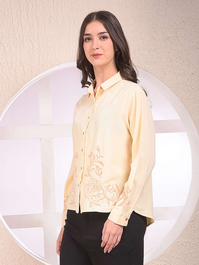women embroidered collared long sleeve shirt - 22075380 - Standard Image - 1