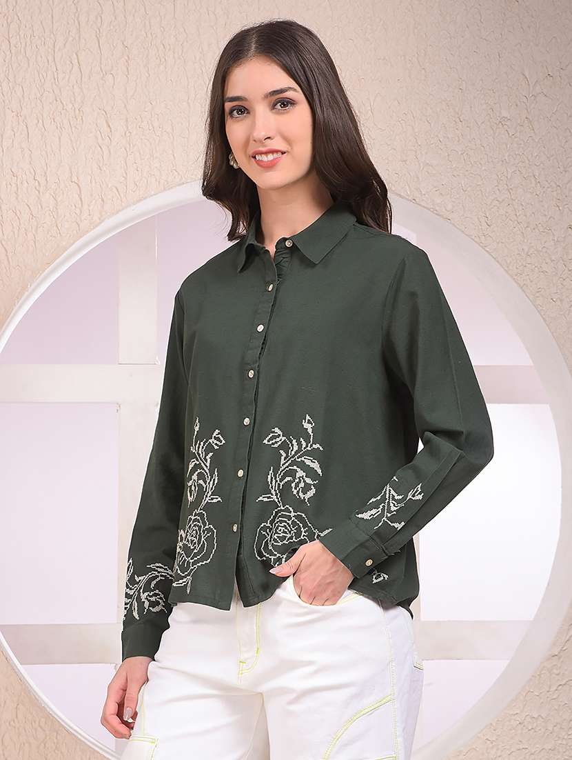 women embroidered long sleeve collared shirt - 22075381 -  Standard Image - 1