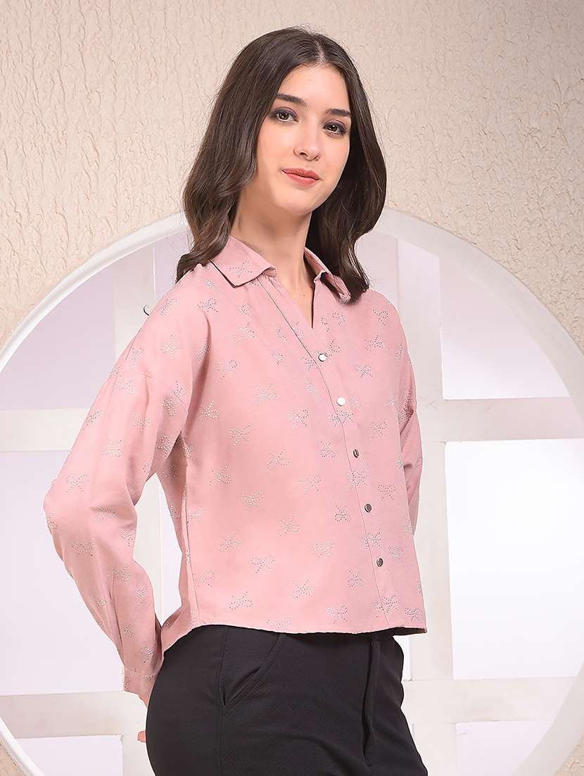 women embellished collared long sleeve shirt - 22075382 -  Standard Image - 1