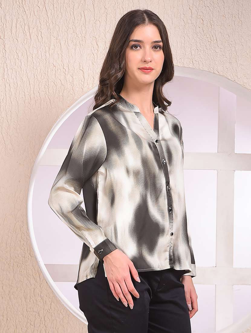 women printed collared long sleeve shirt - 22075384 - Standard Image - 1