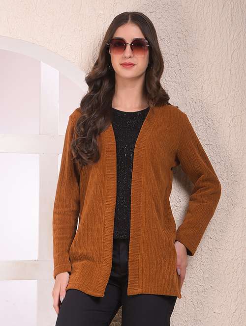 women brown solid long sleeve regular shrug - 22075390 -  Standard Image - 0