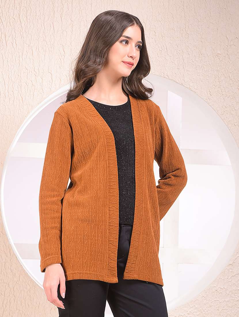 women brown solid long sleeve regular shrug - 22075390 -  Standard Image - 1