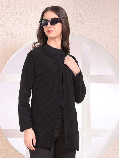 women black solid long sleeve shrug - 22075391 - Standard Image - 0