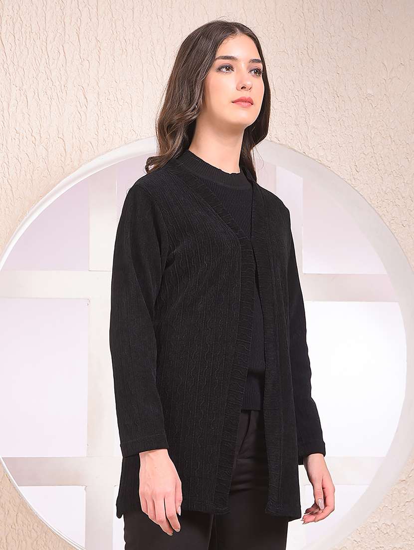 women black solid long sleeve shrug - 22075391 - Standard Image - 1