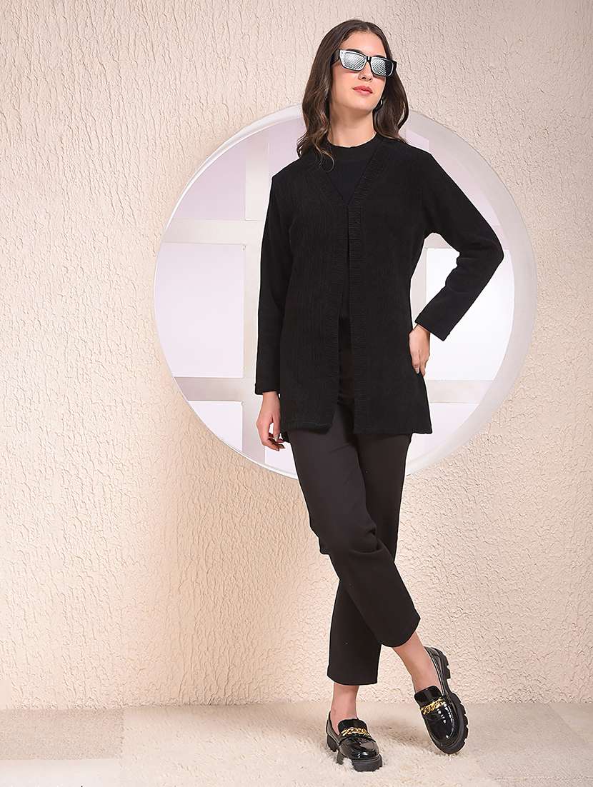 women black solid long sleeve shrug - 22075391 - Standard Image - 4