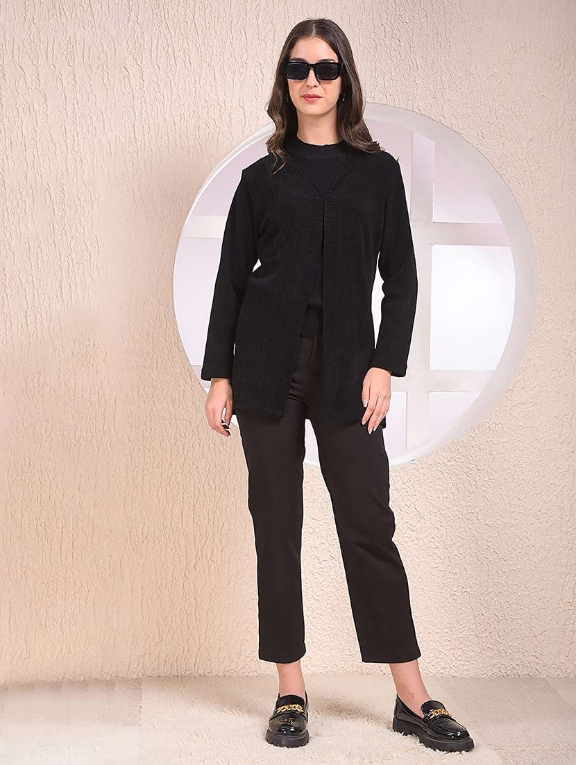 women black solid long sleeve shrug - 22075391 - Standard Image - 6