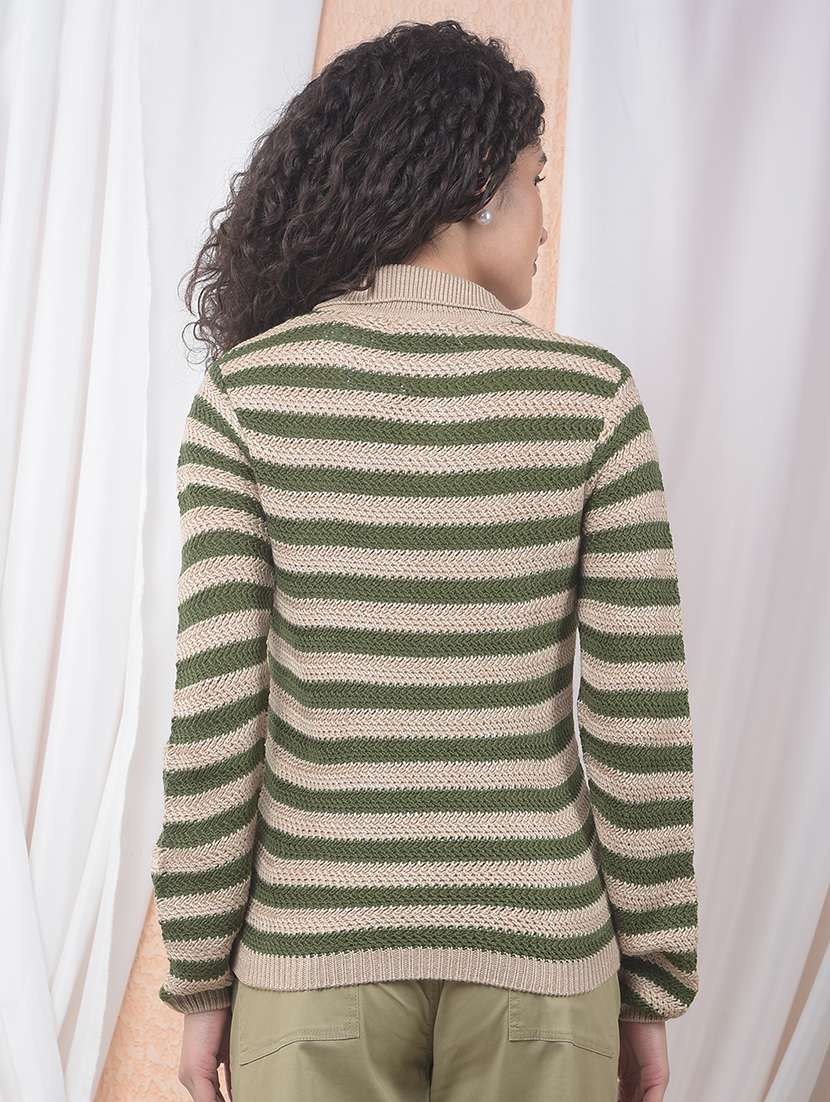 women striped long sleeve collared pullover - 22075393 -  Standard Image - 4