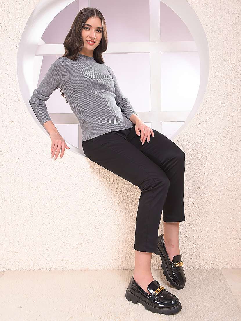 women grey solid long sleeve pullover - 22075394 -  Standard Image - 6