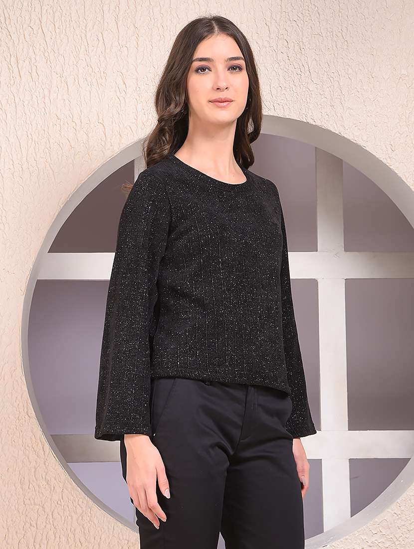 women black self designed long sleeve regular top - 22075434 -  Standard Image - 1