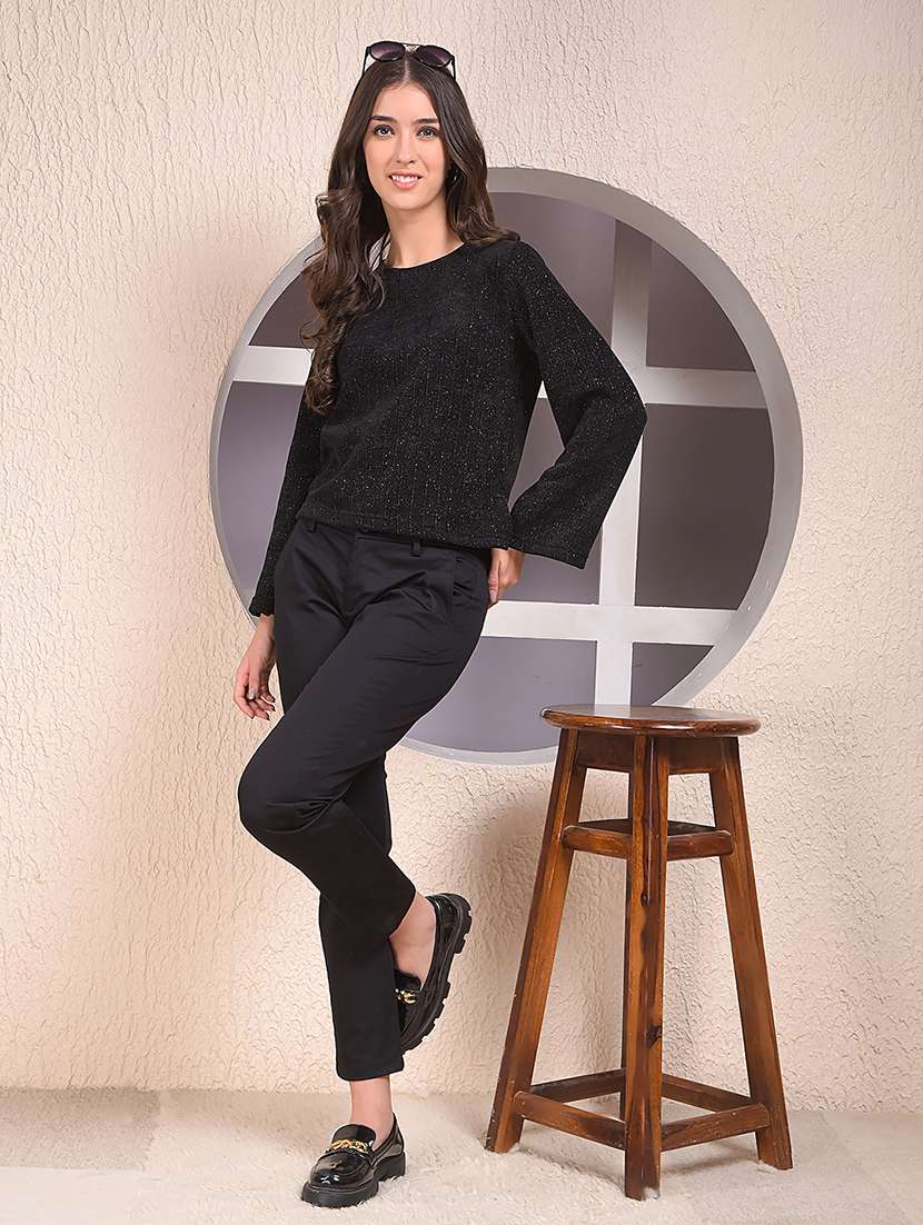 women black self designed long sleeve regular top - 22075434 - Standard Image - 4