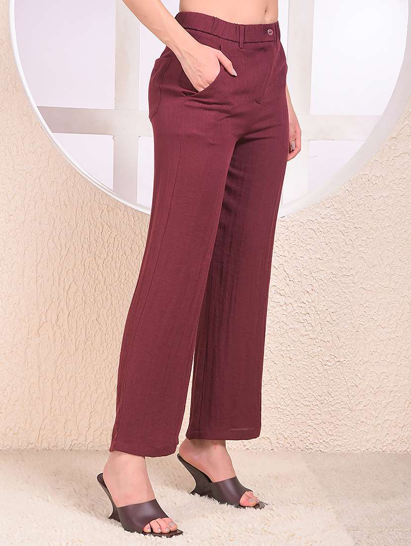 women solid mid rise straight trouser - 22075440 -  Standard Image - 1