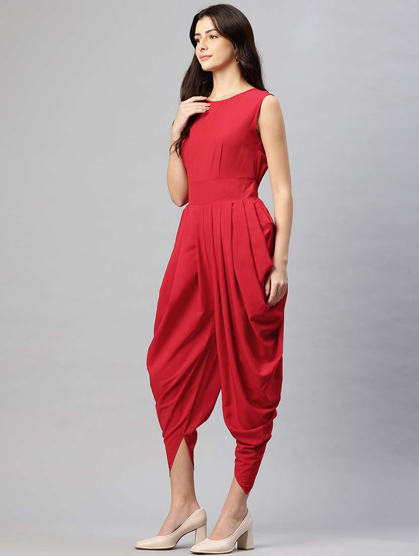 women red dhoti jumpsuit with printed jacket - 22075461 -  Standard Image - 1
